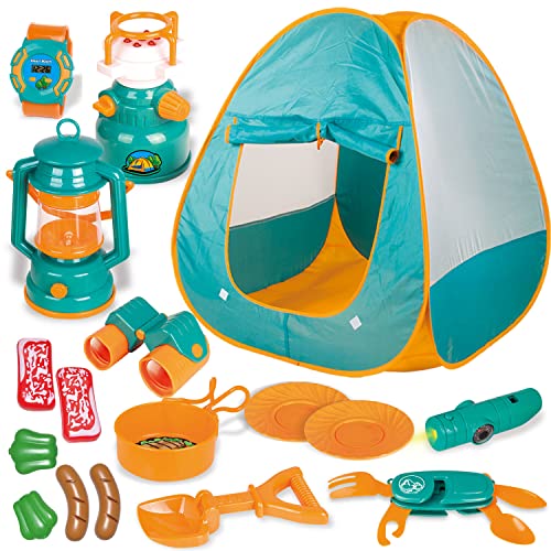 FUN LITTLE TOYS Pop Up Play Tent with Camping Gear and Tools Set. Outdoor Toys for Kids